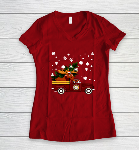 Pittsburgh Steelers Bring Christmas Home NFL Women's V-Neck T-Shirt 8