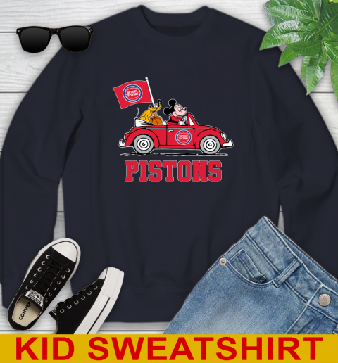 NBA Basketball Detroit Pistons Pluto Mickey Driving Disney Shirt Youth Sweatshirt 3