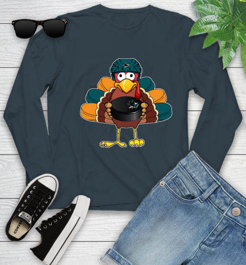 San Jose Sharks Turkey Thanksgiving Day Youth Long Sleeve 8