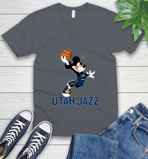 NBA Basketball Utah Jazz Cheerful Mickey Mouse Shirt V-Neck T-Shirt 5