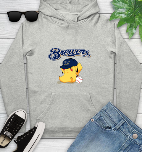 MLB Pikachu Baseball Sports Milwaukee Brewers Youth Hoodie