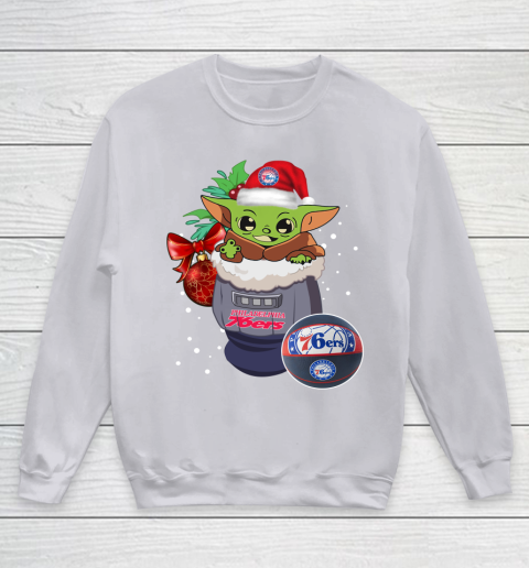 Philadelphia 76ers Christmas Baby Yoda Star Wars Funny Happy NBA Youth Sweatshirt 4