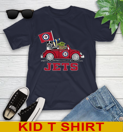 NHL Hockey Winnipeg Jets Darth Vader Baby Yoda Driving Star Wars Shirt Youth T-Shirt 3