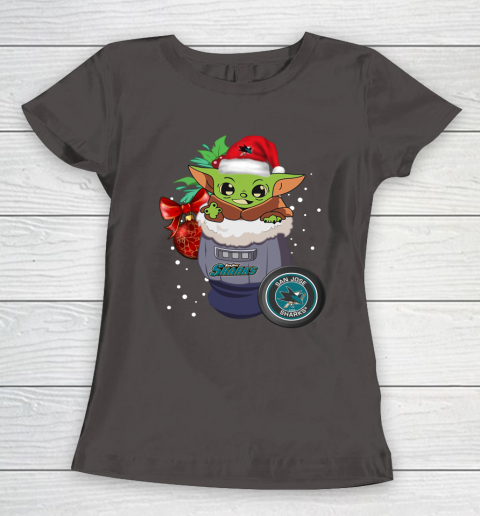 San Jose Sharks Christmas Baby Yoda Star Wars Funny Happy NHL Women's T-Shirt 8