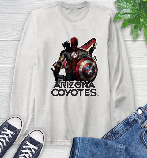 NHL Captain America Thor Spider Man Hawkeye Avengers Endgame Hockey Arizona Coyotes Long Sleeve T-Shirt