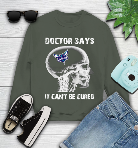 NBA Charlotte Hornets Basketball Skull It Can't Be Cured Shirt Youth Sweatshirt 7