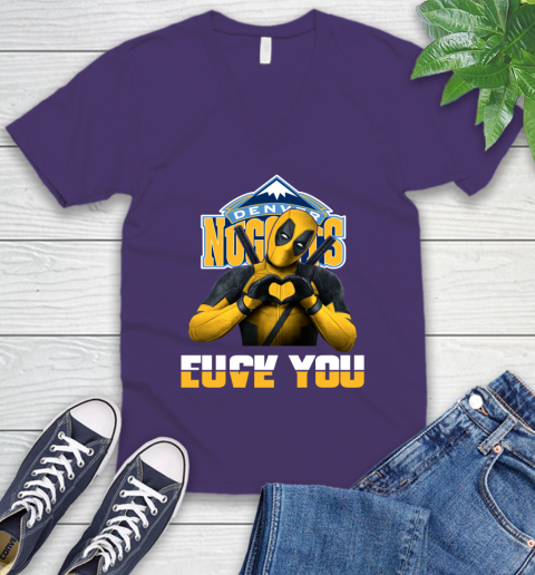 NBA Denver Nuggets Deadpool Love You Fuck You Basketball Sports V-Neck T-Shirt 9