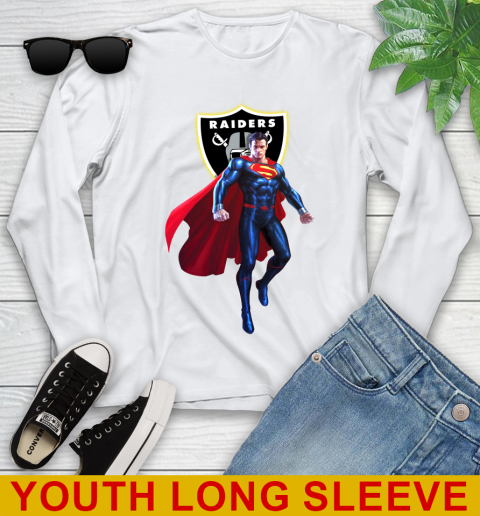 NFL Superman DC Sports Football Oakland Raiders Youth Long Sleeve