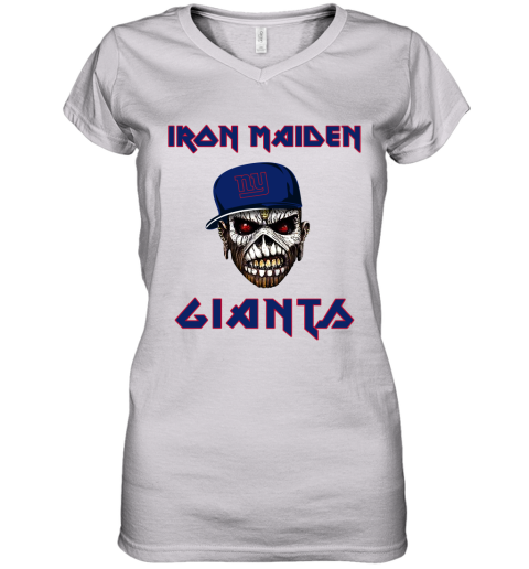 NFL New York Giants Iron Maiden Rock Band Music Football Sports HUkDvGlmJZ0 women v neck t shirt 39 95 151514 front white