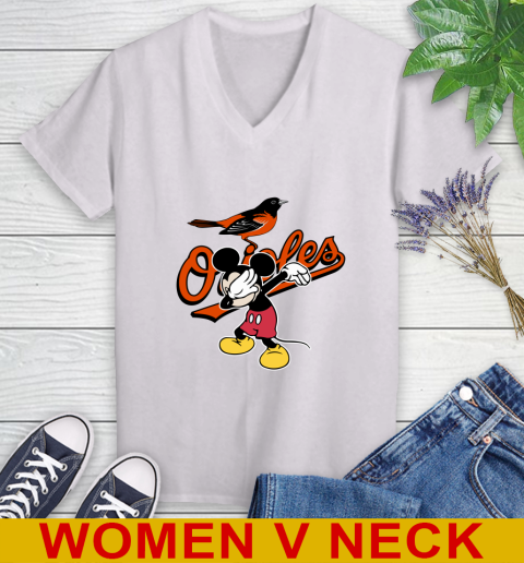Baltimore Orioles MLB Baseball Dabbing Mickey Disney Sports Women's V-Neck T-Shirt
