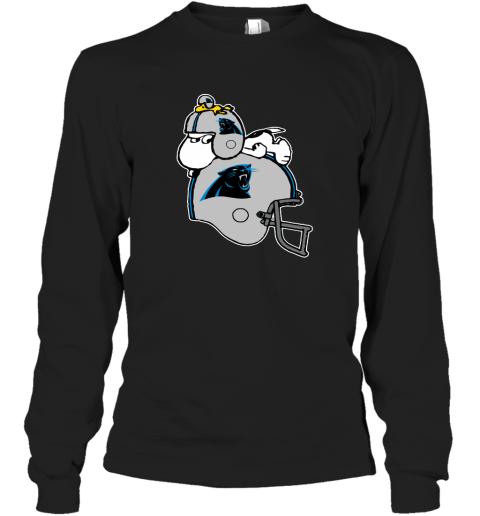 Snoopy And Woodstock Resting On Carolina Panthers Helmet Long Sleeve T-Shirt