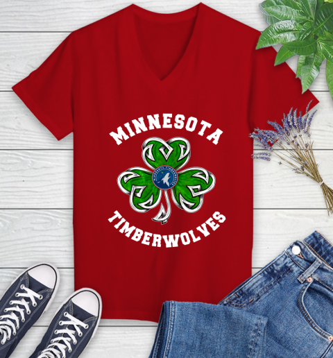 NBA Minnesota Timberwolves Three Leaf Clover St Patrick's Day Basketball Sports Women's V-Neck T-Shirt 11