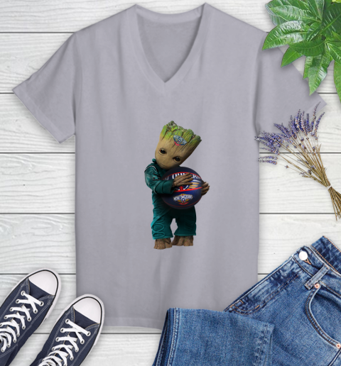 NBA Groot Guardians Of The Galaxy Basketball Sports New Orleans Pelicans Women's V-Neck T-Shirt 4