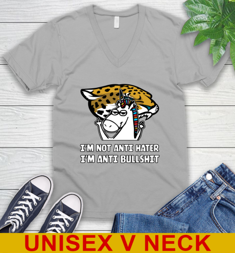 Jacksonville Jaguars NFL Football Unicorn I'm Not Anti Hater I'm Anti Bullshit V-Neck T-Shirt 4