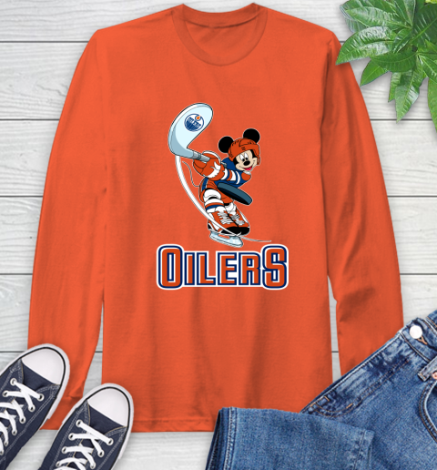 NHL Hockey Edmonton Oilers Cheerful Mickey Mouse Shirt Long Sleeve T-Shirt 5