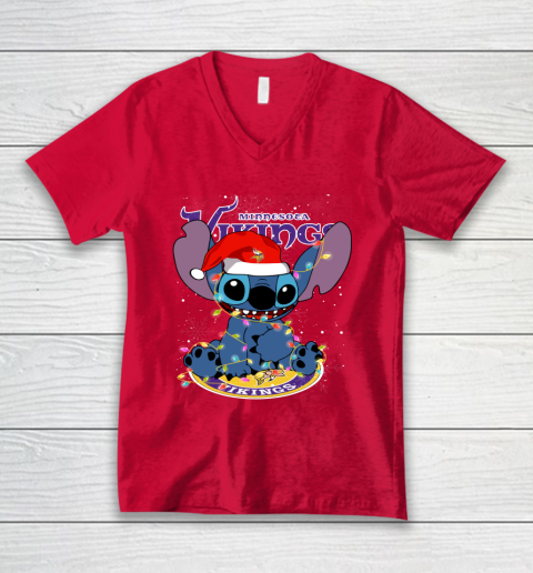 Minnesota Vikings NFL Football noel stitch Christmas V-Neck T-Shirt 3