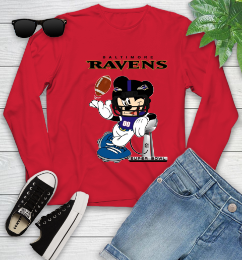 NFL Baltimore Ravens Mickey Mouse Disney Super Bowl Football T Shirt Youth Long Sleeve 11