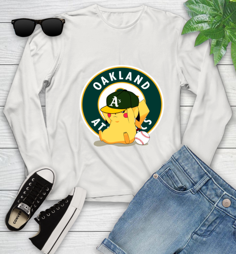 MLB Pikachu Baseball Sports Oakland Athletics Youth Long Sleeve 12