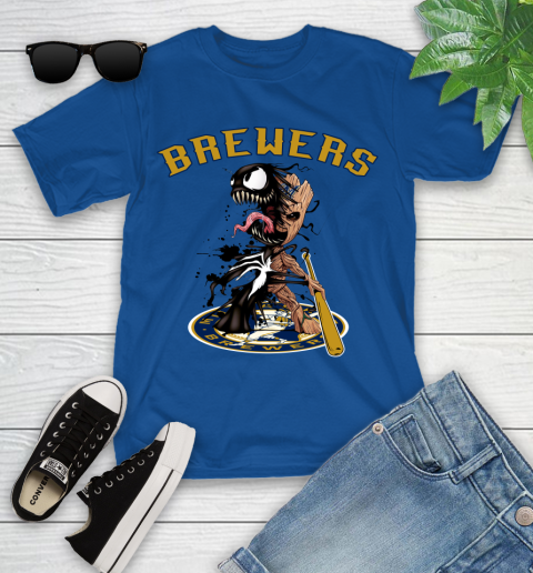 MLB Milwaukee Brewers Baseball Venom Groot Guardians Of The Galaxy Youth T-Shirt 9