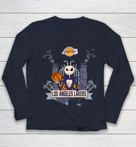 NBA Los Angeles Lakers Basketball Jack Skellington Halloween Youth Long Sleeve 2