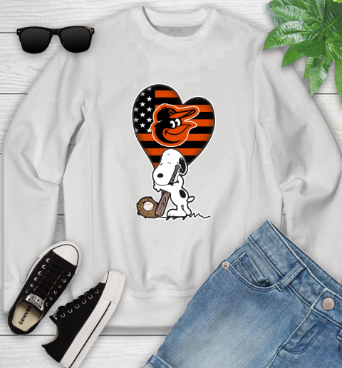 Baltimore Orioles MLB Baseball The Peanuts Movie Adorable Snoopy Youth Sweatshirt
