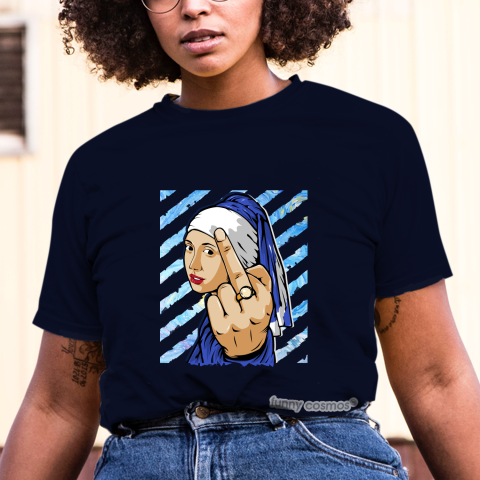 Air Jordan 1 Game Royal Matching Sneaker Tshirt The girl With The Pearl Earing Middle Finger Blue and White Jordan Tshirt