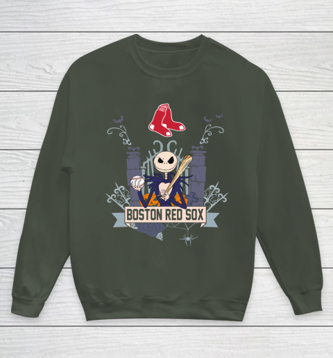 MLB Boston Red Sox Baseball Jack Skellington Halloween Youth Sweatshirt 8