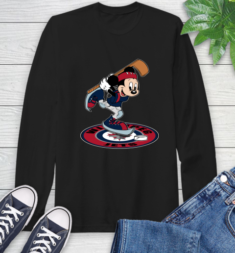 NHL Hockey Winnipeg Jets Cheerful Mickey Disney Shirt Long Sleeve T-Shirt