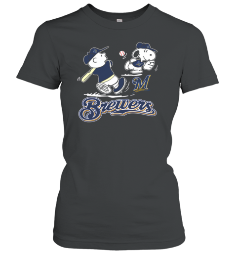 Peanuts Charlie Brown And Snoopy Playing Baseball Milwaukee Brewers Women's T-Shirt