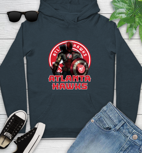 Atlanta Hawks NBA Basketball Captain America Thor Spider Man Hawkeye Avengers Youth Hoodie 8