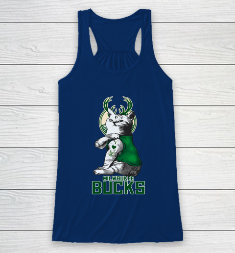 NBA Basketball My Cat Loves Milwaukee Bucks Racerback Tank 6