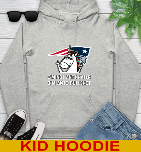 New England Patriots NFL Football Unicorn I'm Not Anti Hater I'm Anti Bullshit Youth Hoodie