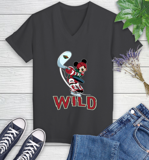 NHL Hockey Minnesota Wild Cheerful Mickey Mouse Shirt Women's V-Neck T-Shirt 7