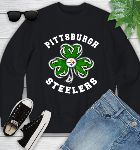 NFL Pittsburgh Steelers Three Leaf Clover St Patrick's Day Football Sports Youth Sweatshirt