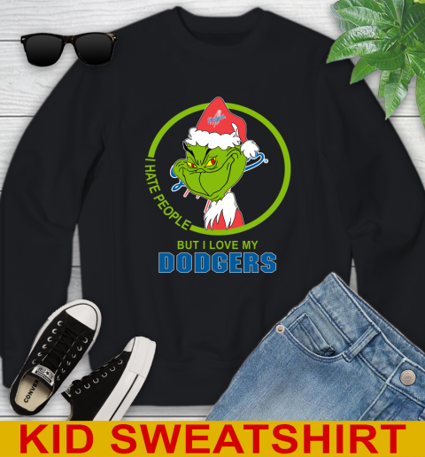 Los Angeles Dodgers MLB Christmas Grinch I Hate People But I Love My Favorite Baseball Team Youth Sweatshirt 2