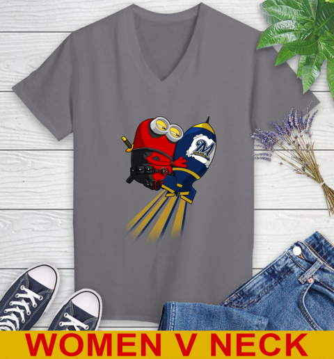 MLB Baseball Milwaukee Brewers Deadpool Minion Marvel Shirt Women's V-Neck T-Shirt 12 MLB Baseball Milwaukee Brewers Deadpool Minion Marvel Shirt Women's V-Neck T-Shirt - Image 12