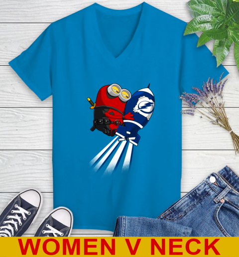 NHL Hockey Tampa Bay Lightning Deadpool Minion Marvel Shirt Women's V-Neck T-Shirt 7