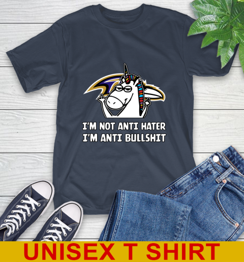 Baltimore Ravens NFL Football Unicorn I m Not Anti Hater I m Anti Bullshit T Shirt Tee For Sports