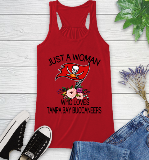 NFL Just A Woman Who Loves Tampa Bay Buccaneers Football Sports Racerback Tank 4