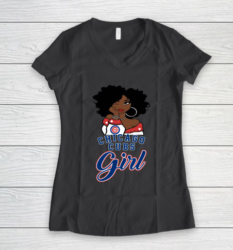 Chicago Cubs Girl MLB Women's V-Neck T-Shirt 8