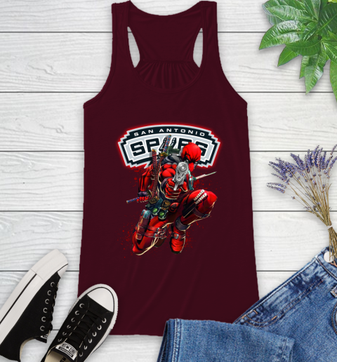 NBA Deadpool Marvel Comics Sports Basketball San Antonio Spurs Racerback Tank 3