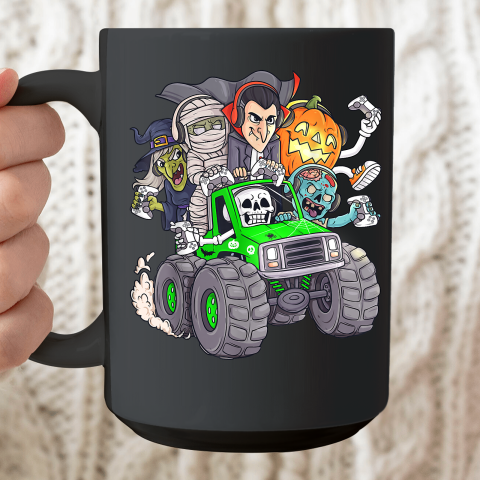 Halloween Gamer Skeleton Zombie Monster Truck Ceramic Mug 15oz