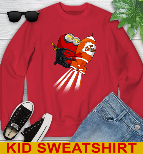MLB Baseball Baltimore Orioles Deadpool Minion Marvel Shirt Youth Sweatshirt - Image 8