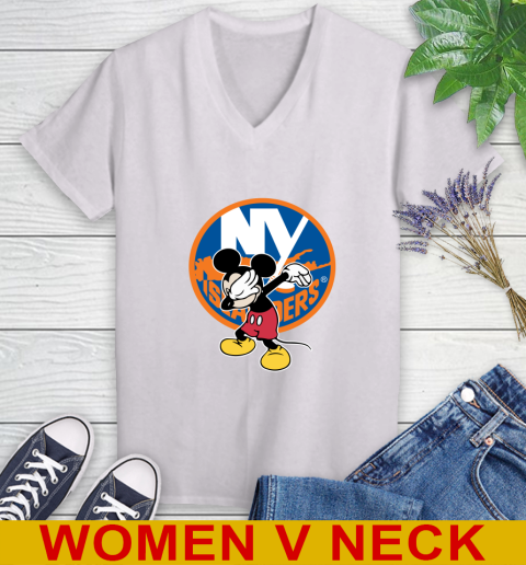New York Islanders NHL Hockey Dabbing Mickey Disney Sports Women's V-Neck T-Shirt