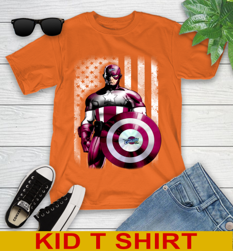 Cleveland Cavaliers NBA Basketball Captain America Marvel Avengers American Flag Shirt Youth T-Shirt 8