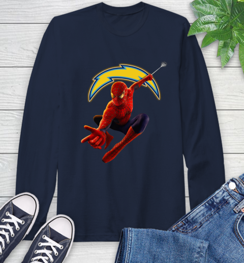 NFL Spider Man Avengers Endgame Football Los Angeles Chargers Long Sleeve T-Shirt 5 NFL Spider Man Avengers Endgame Football Los Angeles Chargers Long Sleeve T-Shirt - Image 5