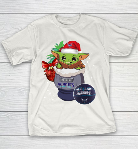 Charlotte Hornets Christmas Baby Yoda Star Wars Funny Happy NBA Youth T-Shirt 3