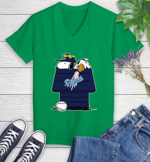 MLB Los Angeles Dodgers Snoopy Woodstock The Peanuts Movie Baseball T Shirt_000 Women's V-Neck T-Shirt 5