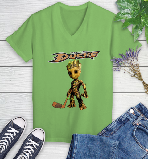 Anaheim Ducks NHL Hockey Groot Marvel Guardians Of The Galaxy Women's V-Neck T-Shirt 11