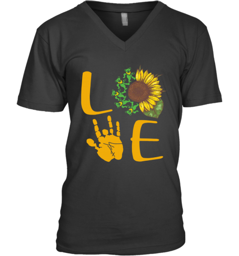 Love Sunflower Grateful Dead Bear V-Neck T-Shirt